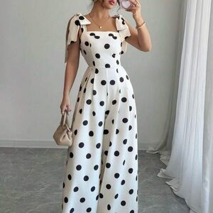 Polka Dot Jumpsuit - Black and White